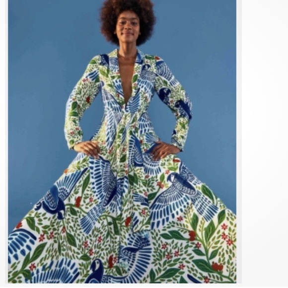 NWT FARM Rio Macaw Flight Maxi Plunging V-neck Long Sleeve Dress S - Picture 4 of 15
